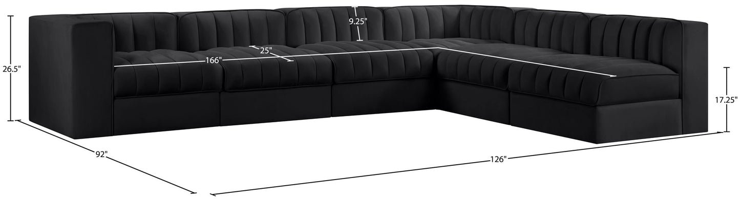 Rummi - Velvet Performance Fabric Upholstered 6 Piece Modular Sectional