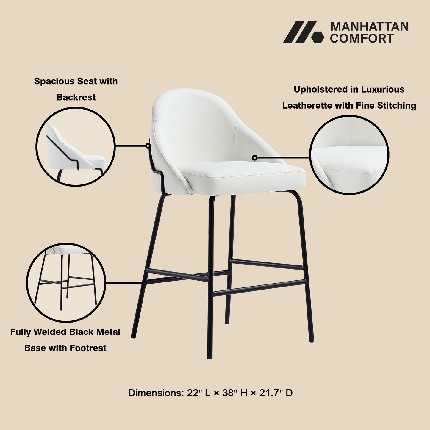 Manhattan Gracie - Counter Stool With Black Base