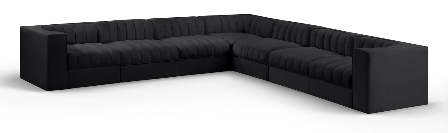 Rummi - Symmetrical Velvet Performance Fabric Upholstered 7 Piece Modular Sectional (With 3 Corner Chairs)