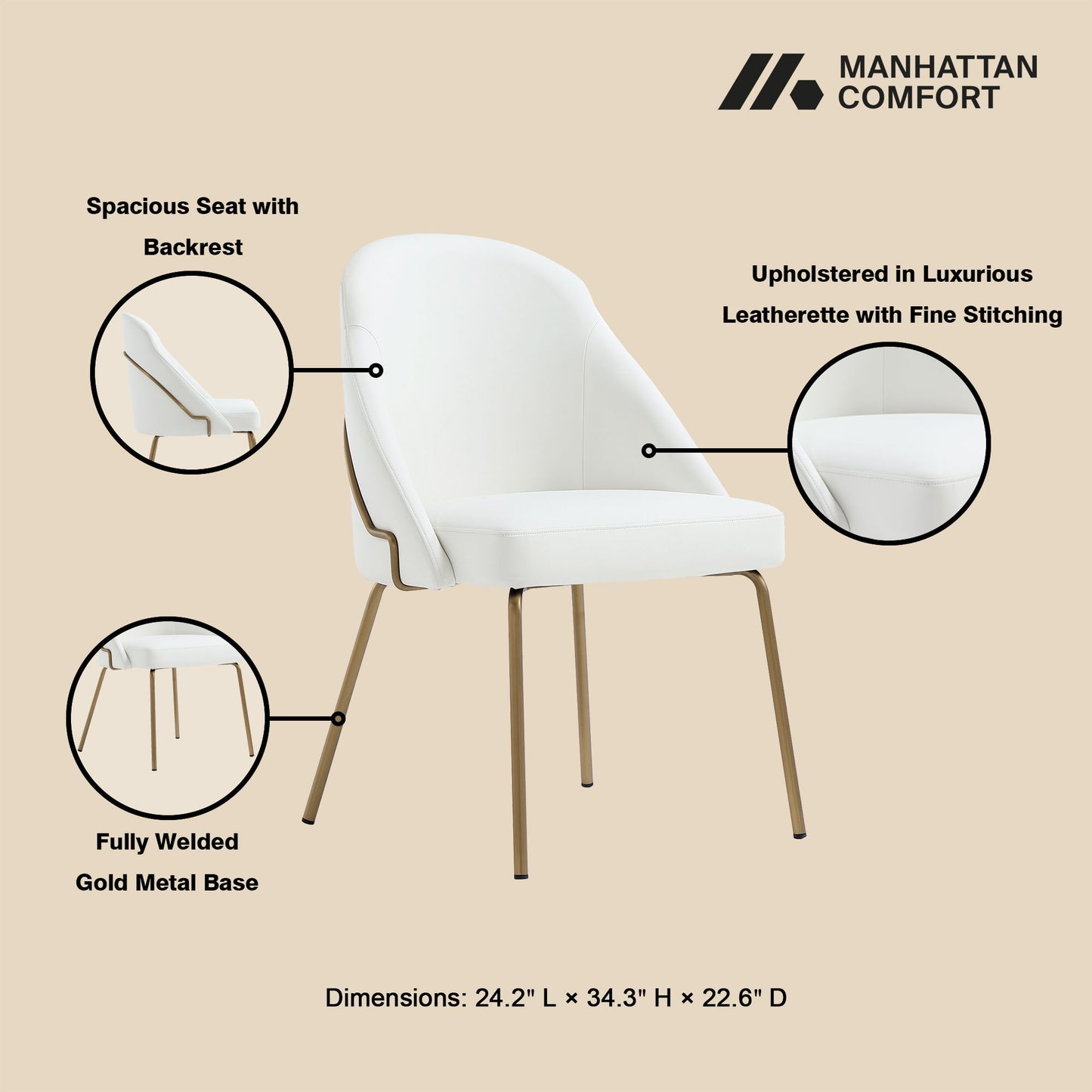 Manhattan Gracie - Dining Chair With Gold Legs