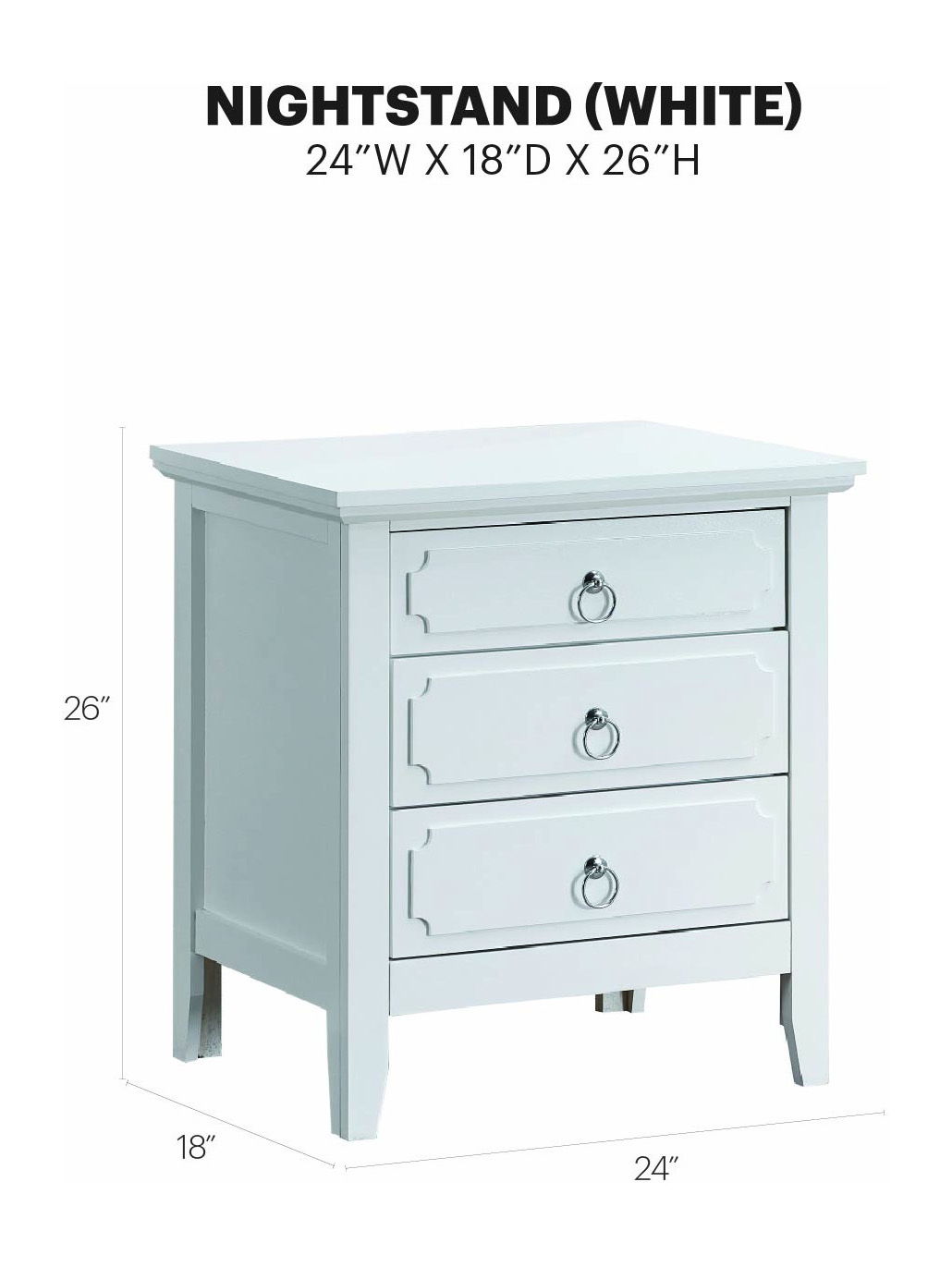 Hammond - 3 Drawer Wood Nightstand - White