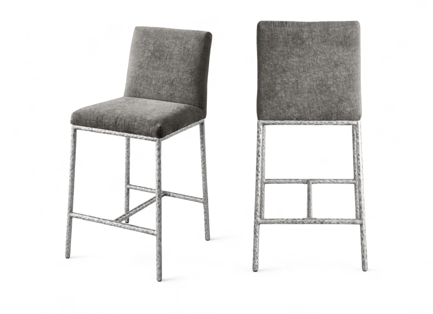 Reeves - Chenille Fabric Upholstered Counter Stool (Set of 2) - Silver Base