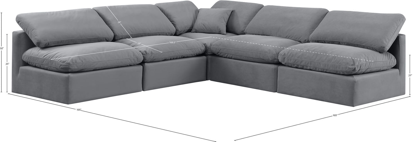 Indulge - Velvet 5 Piece Modular Corner Armless Sectional