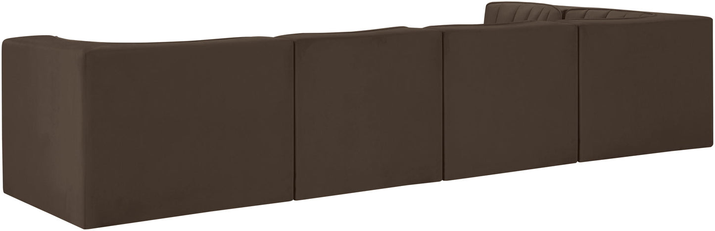 Rummi - Velvet Performance Fabric Upholstered 5 Piece Modular Sectional, L-Shaped (Right)