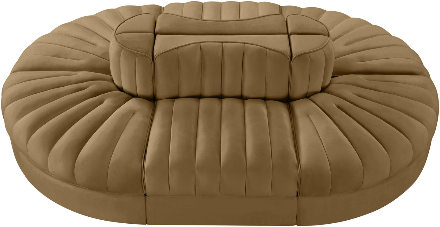 Rummi - Oval Velvet Performance Fabric Upholstered 6 Piece Modular Sectional