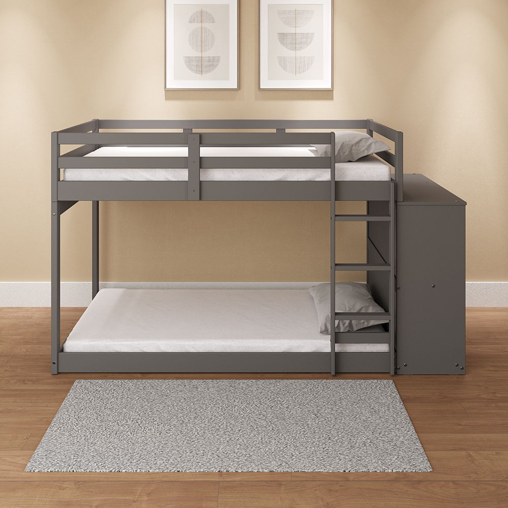 Gaston - Twin Over Twin Bunk Bed With 4 Drawers & 3 Compartments - Gray