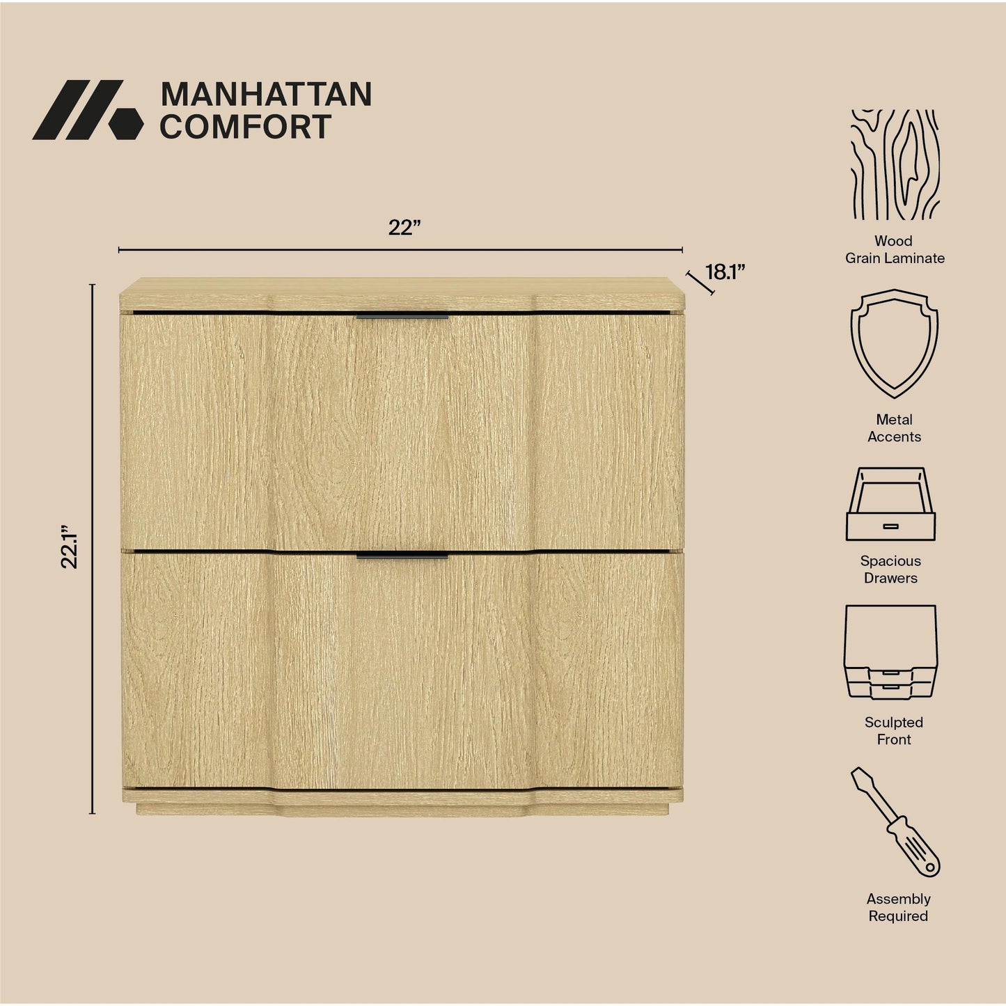 Manhattan Clive - 2-Drawer Nightstand