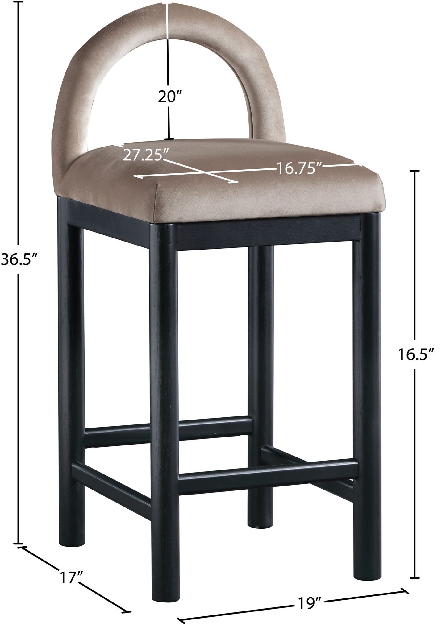 Conrad - Velvet Counter Stool With Black Legs