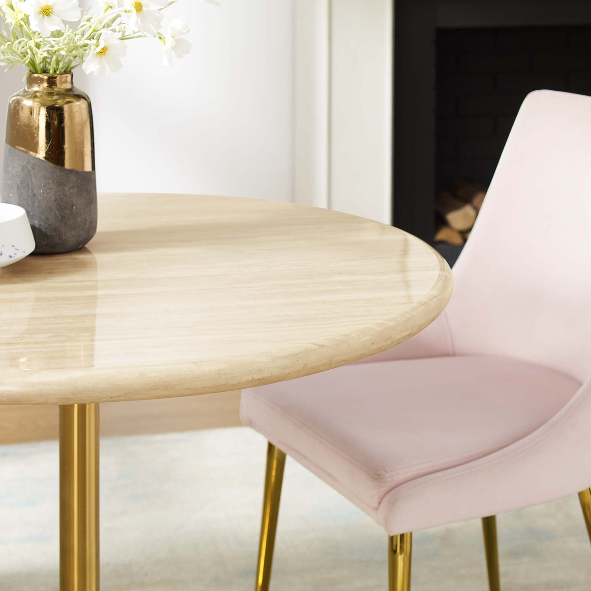 Lippa Round 36" Dining Table - Faux Travertine, Gold Travertine