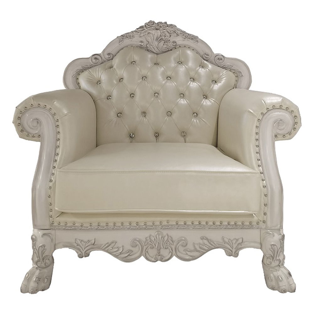 Dresden - Chair With 2 Pillows - Synthetic Leather & Bone White