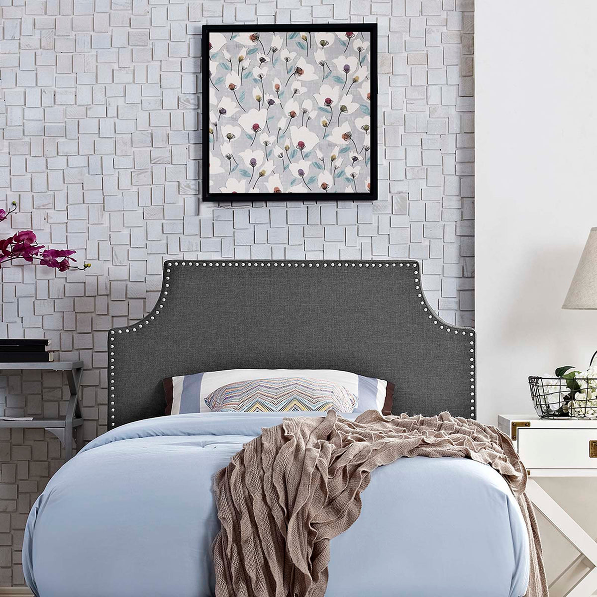 Laura Upholstered Fabric Headboard - Twin, Gray