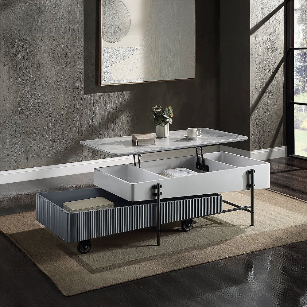 Wilkins - Coffee Table With Lift Top - Gray & White High Gloss