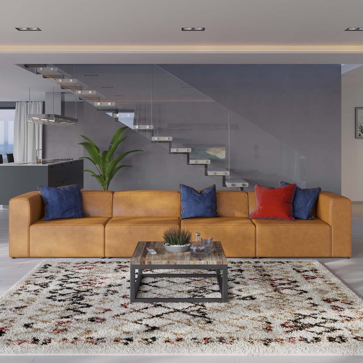 Mingle Vegan Leather 4-Piece Sectional Sofa - Tan