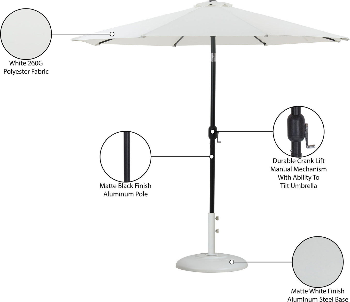 Fiji - Aluminum Patio Umbrella With Round White And Black Base
