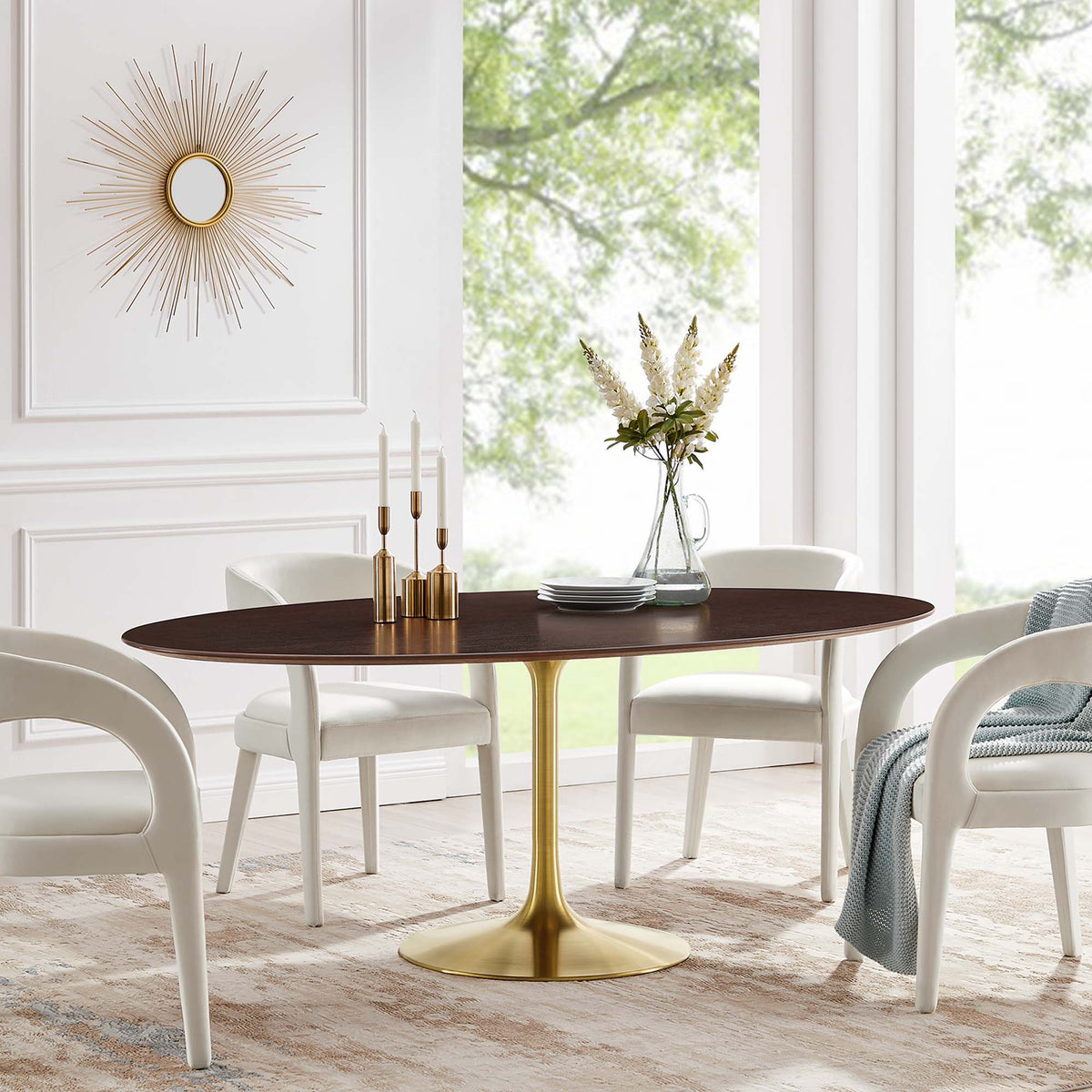 Lippa Oval Wood Dining Table - 78", Gold Cherry Walnut