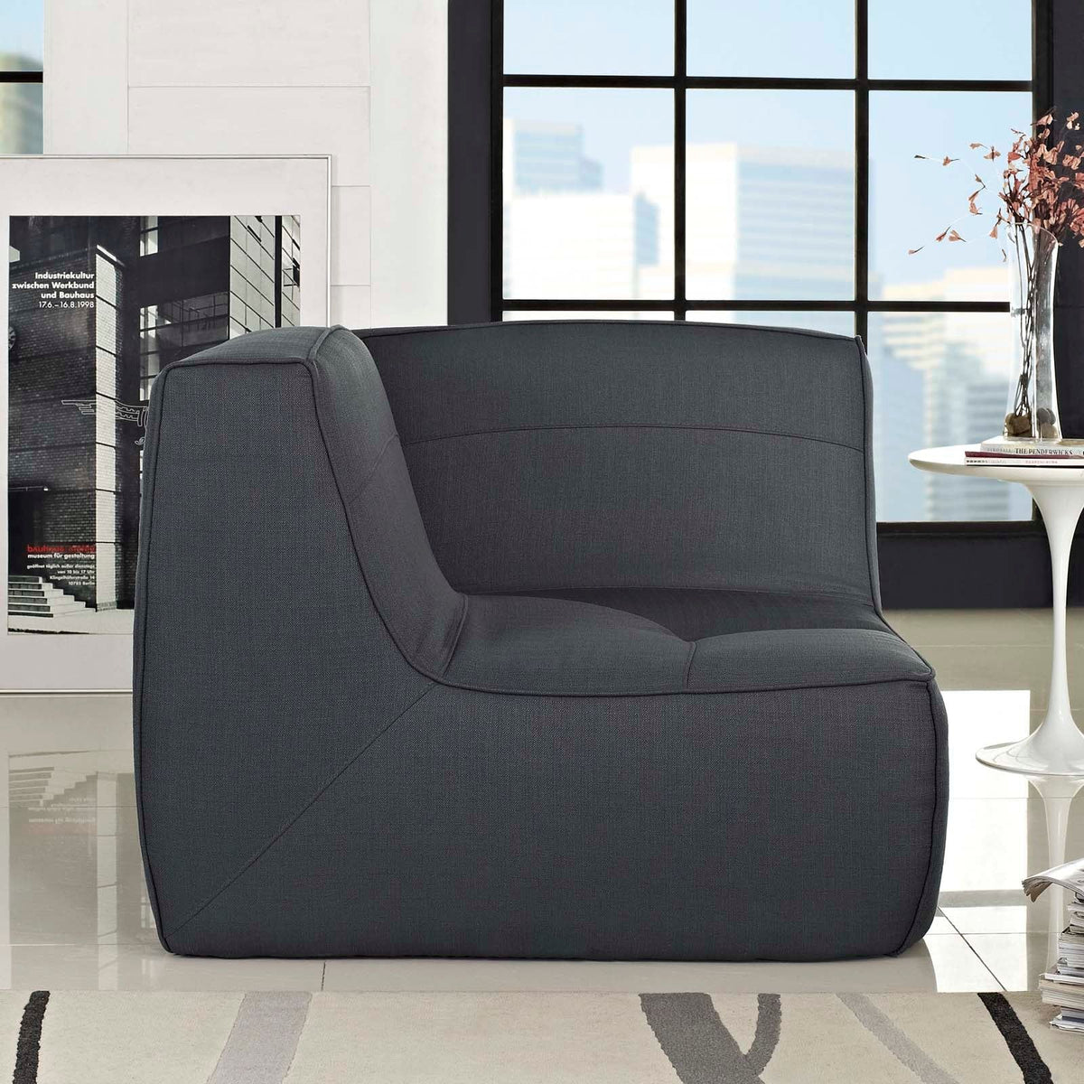 Align Upholstered Fabric Corner Sofa - Charcoal