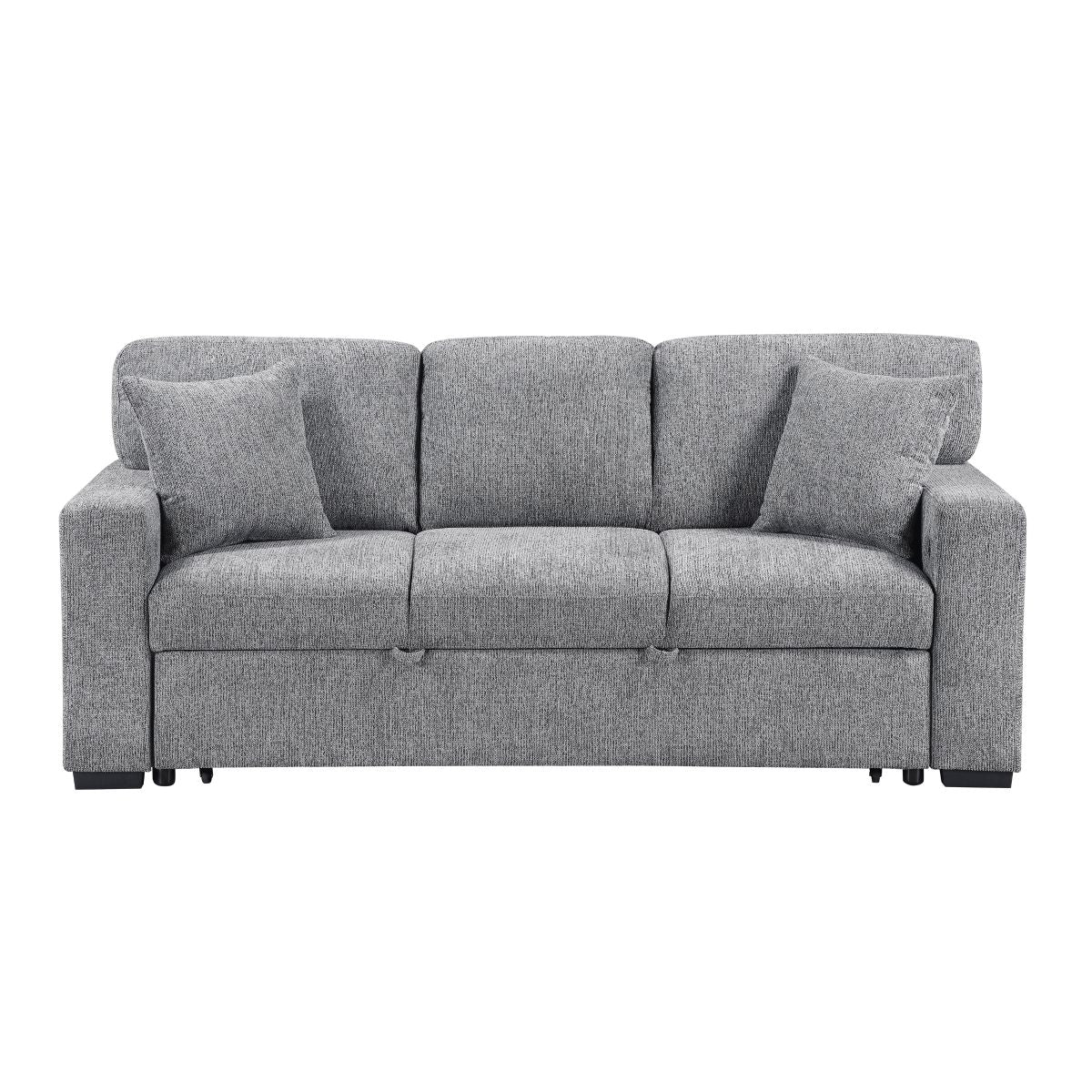 Alcove Sofa with Pull-out Bed, Center Drop-down Cup Holders, Arms with Shelves and Charging Ports