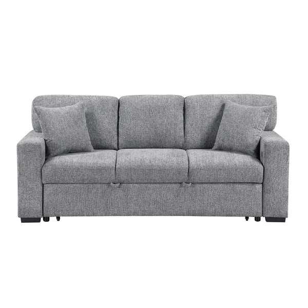 Alcove Sofa with Pull-out Bed, Center Drop-down Cup Holders, Arms with Shelves and Charging Ports