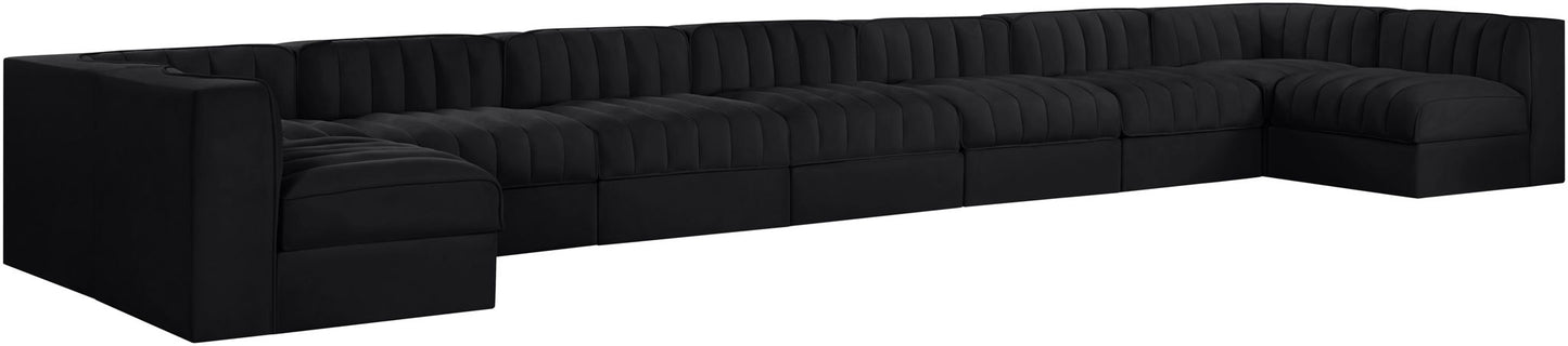 Rummi - Armless Velvet Performance Fabric Upholstered 9 Piece Modular Sectional