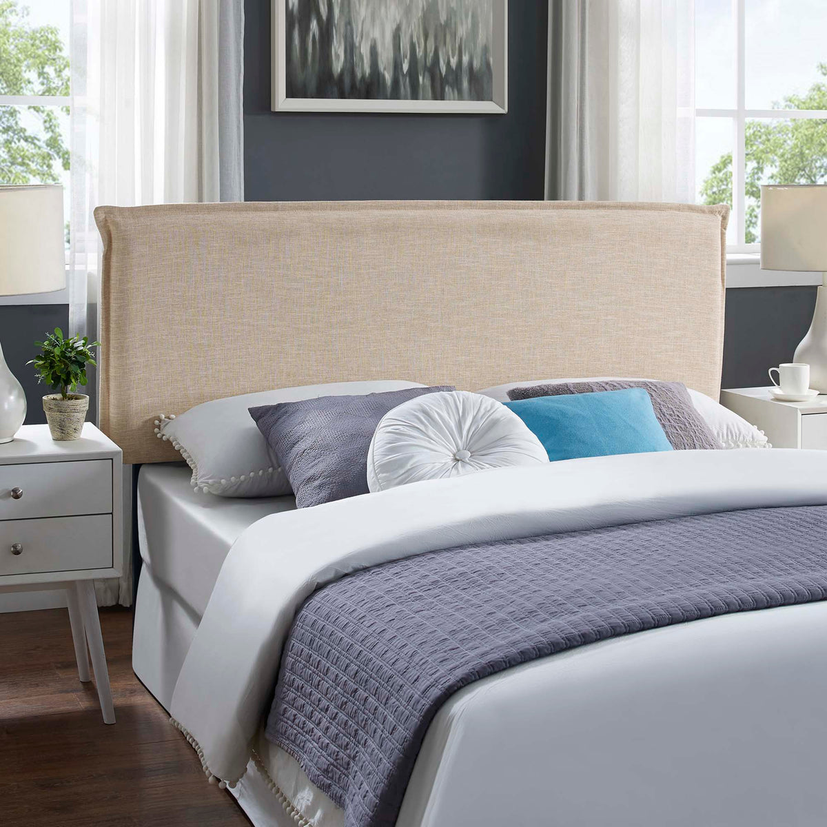 Camille Upholstered Fabric Headboard - Queen, Beige