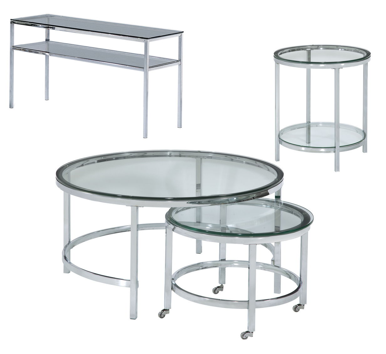 Patinoire - Round Cocktail / Nesting Table On Casters - Silver