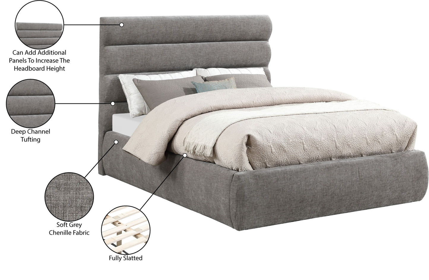 Adam - Chenille Fabric Bed With 52" Headboard
