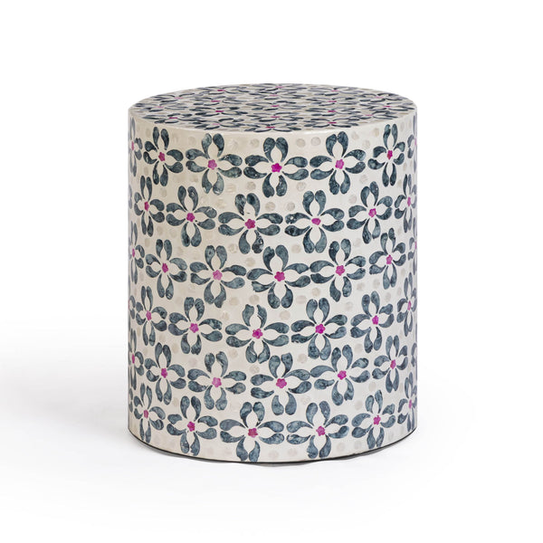 Lorna - Capiz Shell Motif Stool - Aqua Floral