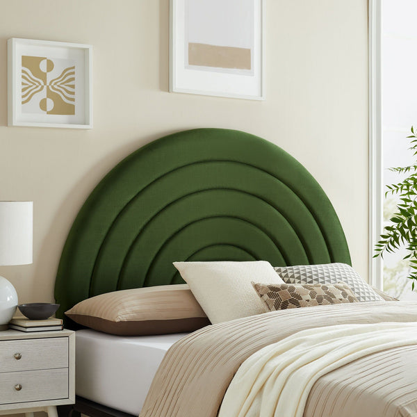 Solana Arched Performance Velvet Headboard - King, Moss Green
