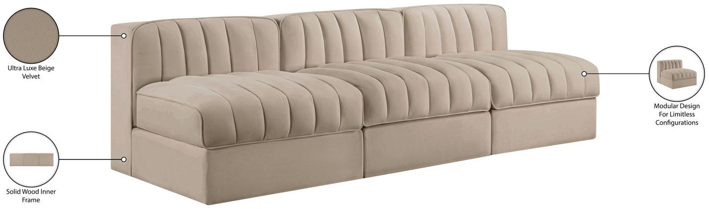 Rummi - Velvet Performance Fabric Upholstered 3 Piece Modular Armless Sofa
