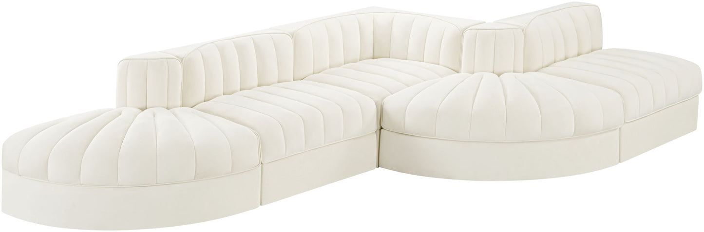 Rummi - Rounded Velvet Performance Fabric Upholstered 5 Piece Modular Sectional