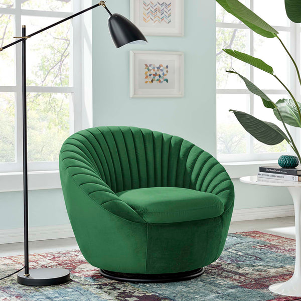 Whirr Tufted Performance Velvet Swivel Chair - Black Emerald