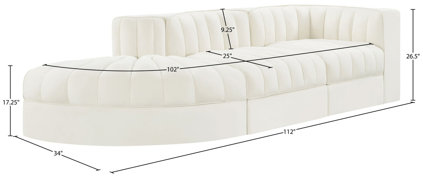 Rummi - Velvet Performance Fabric Upholstered 3 Piece Modular Sectional