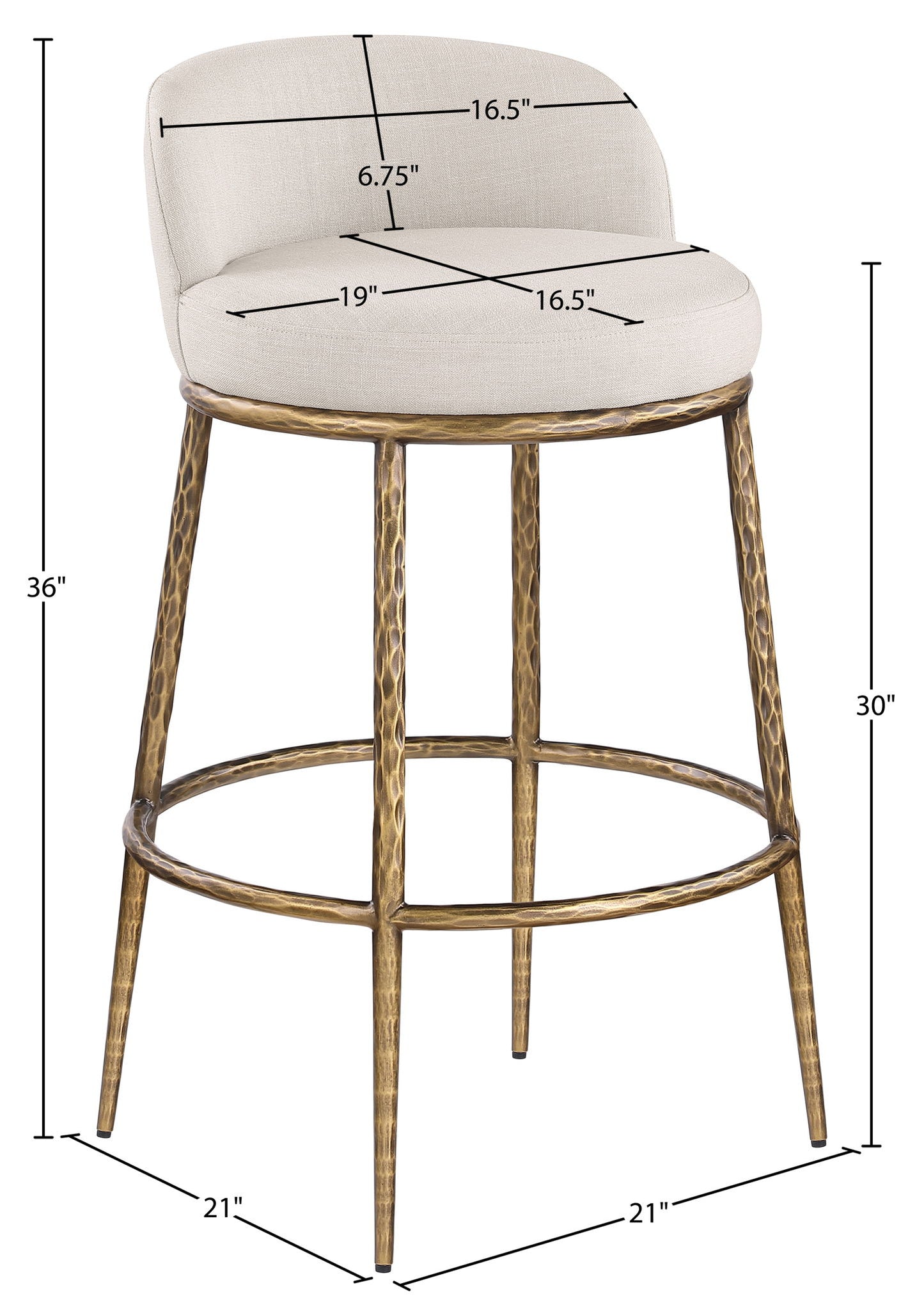 Ferro - Performance Fabric Upholstered Bar Stool - Antique Brass