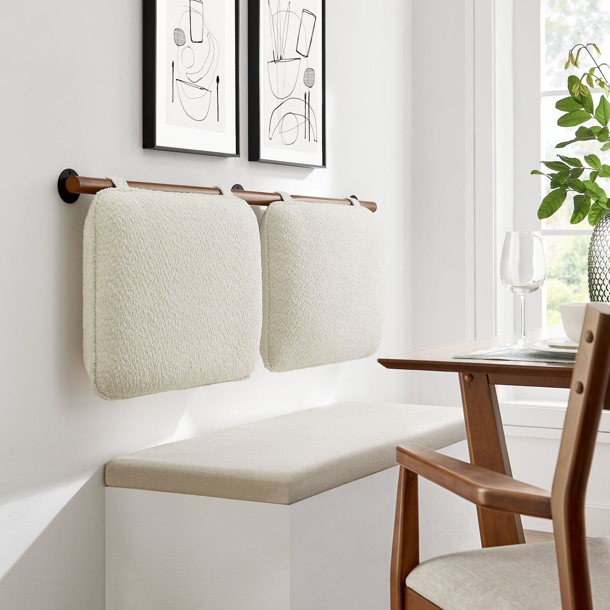 Anela Wall-Mounted Upholstered Headboard - Full, Cream Walnut
