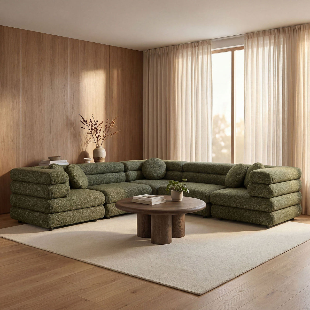 Jubilee 5-Piece Upholstered Modular L-Shaped Sofa Set - Olive