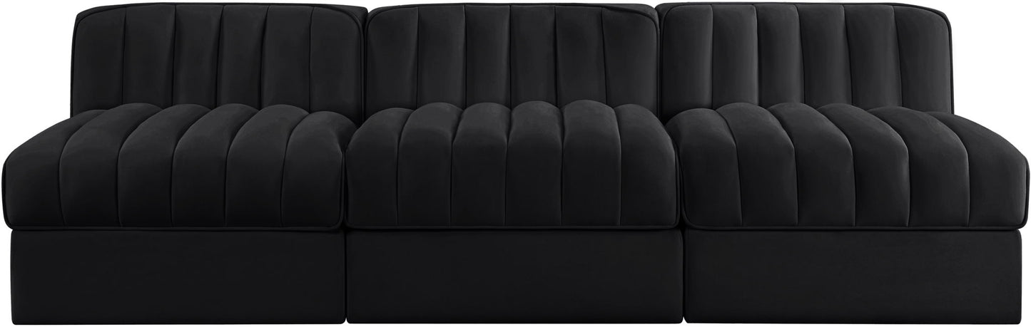 Rummi - Velvet Performance Fabric Upholstered 3 Piece Modular Armless Sofa
