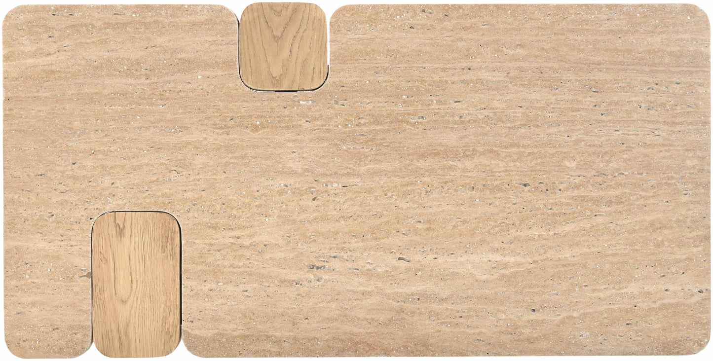 Ravenna - Genuine Fabric Travertine And Oak Wood Table
