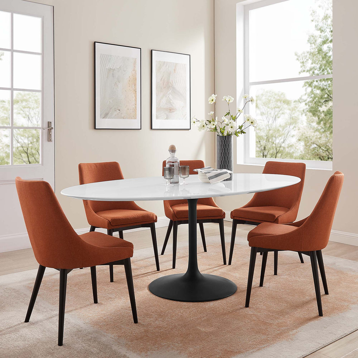 Lippa Oval Wood Dining Table - 78", Black White