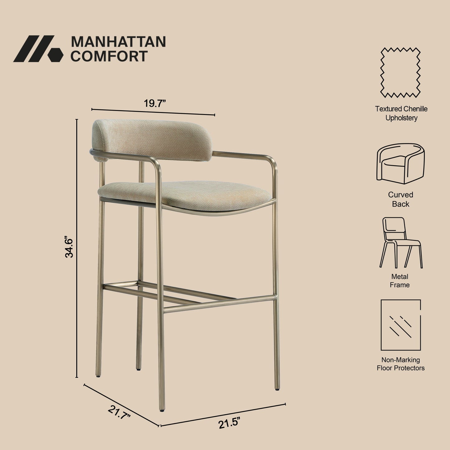 Manhattan Serene - Metal Upholstered Barstool