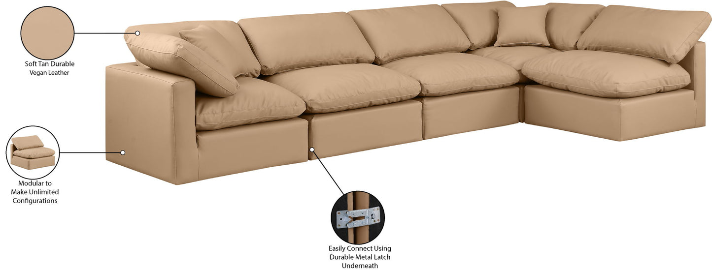 Indulge - Faux Leather 5 Piece Modular Sectional - Tan
