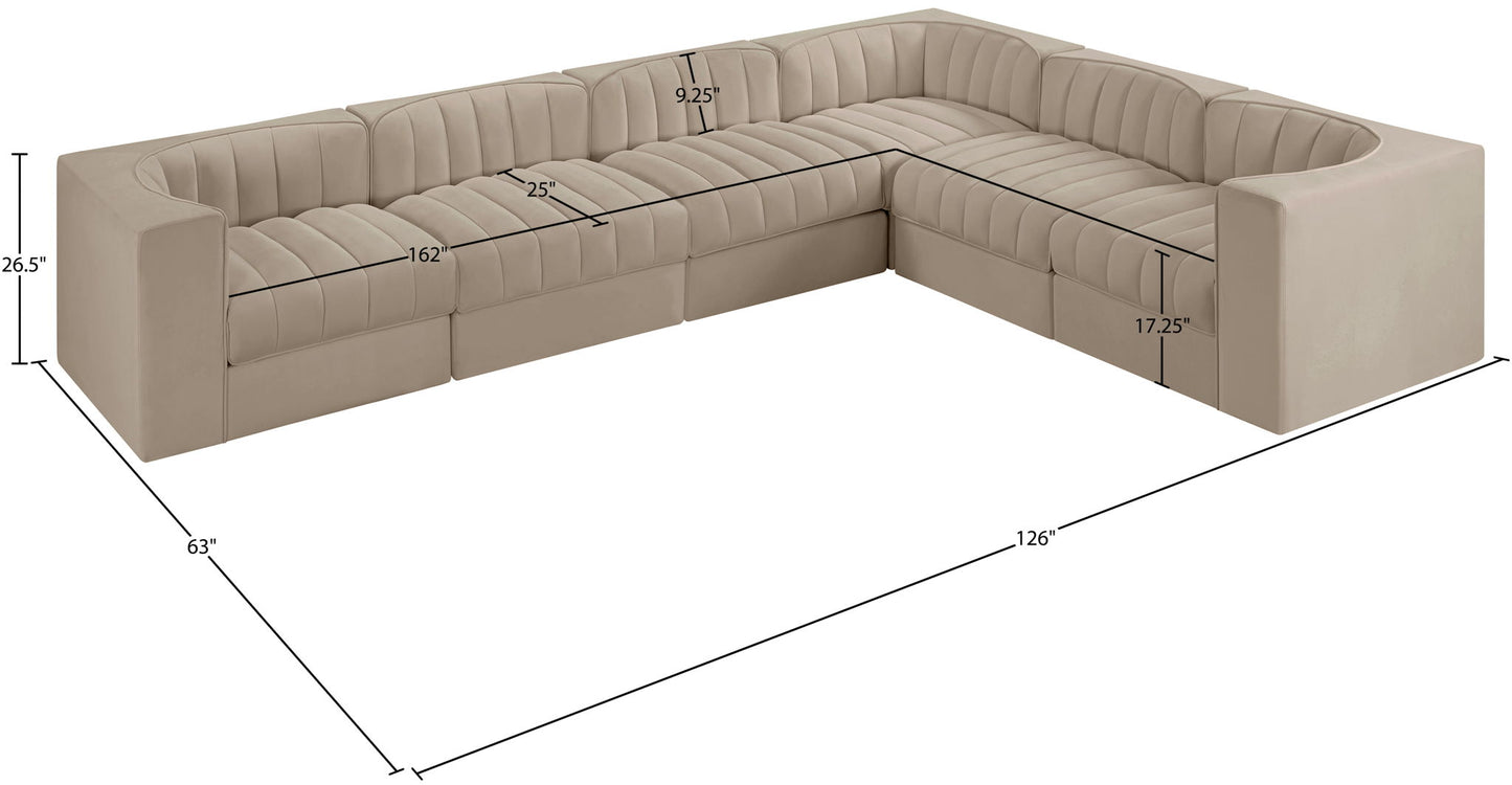Rummi - Velvet Performance Fabric Upholstered 6 Piece Modular Sectional (With 3 Corner Chairs)