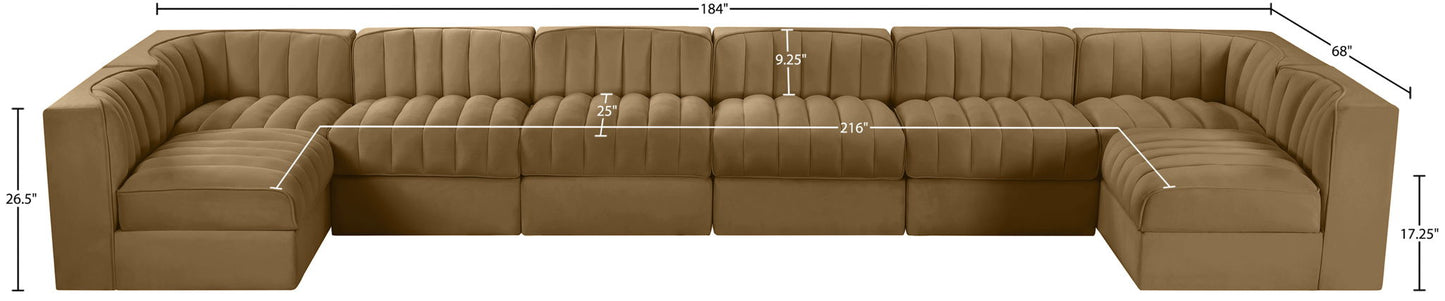 Rummi - Velvet Performance Fabric Upholstered 8 Piece Modular Sectional (With 2 Corner Chairs)