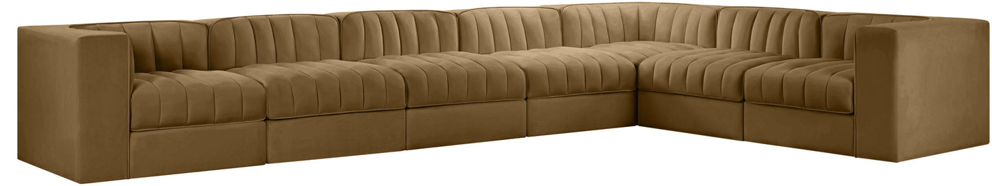 Rummi - Velvet Performance Fabric Upholstered 7 Piece Modular Sectional (With 3 Corner Chairs)