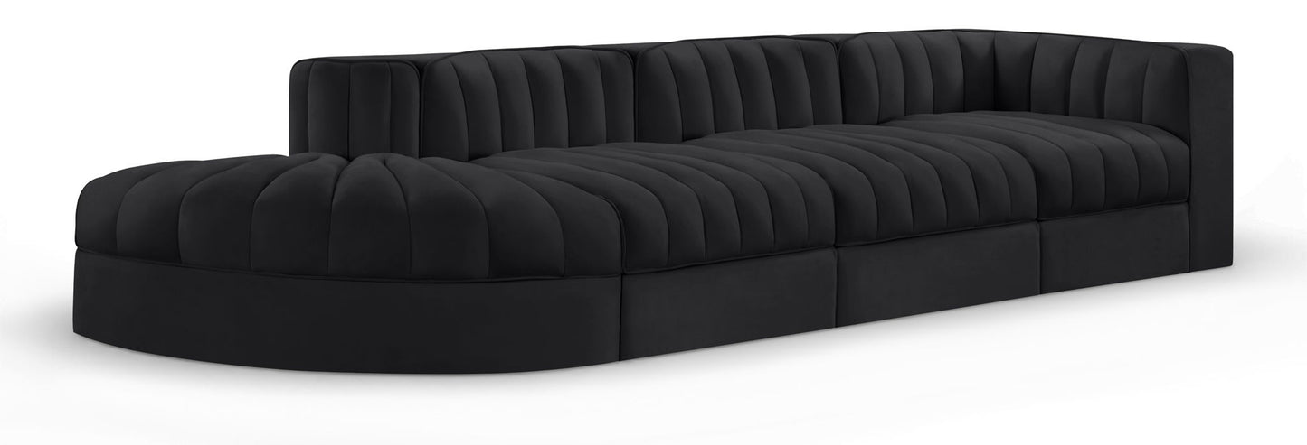 Rummi - Velvet Performance Fabric Upholstered 4 Piece Modular Sectional With Reverse Corner Chair