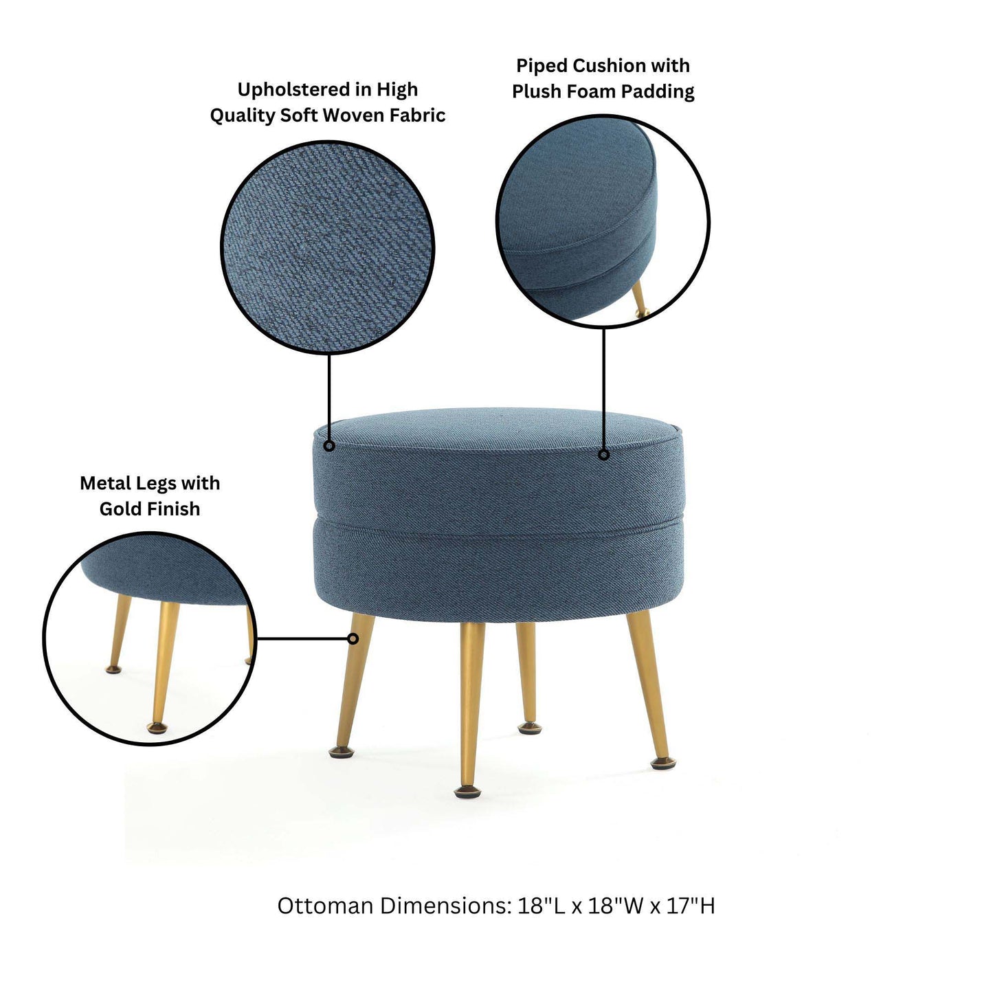 Manhattan Bailey - Accent Ottoman With Gold Chrome Legs