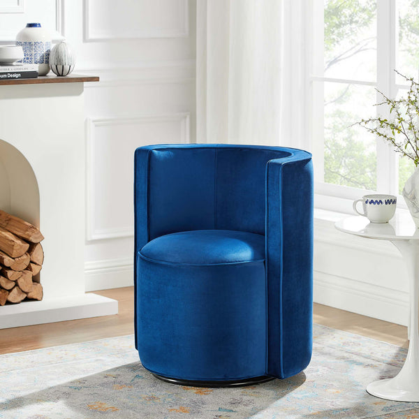 Della Performance Velvet Fabric Swivel Chair - Navy