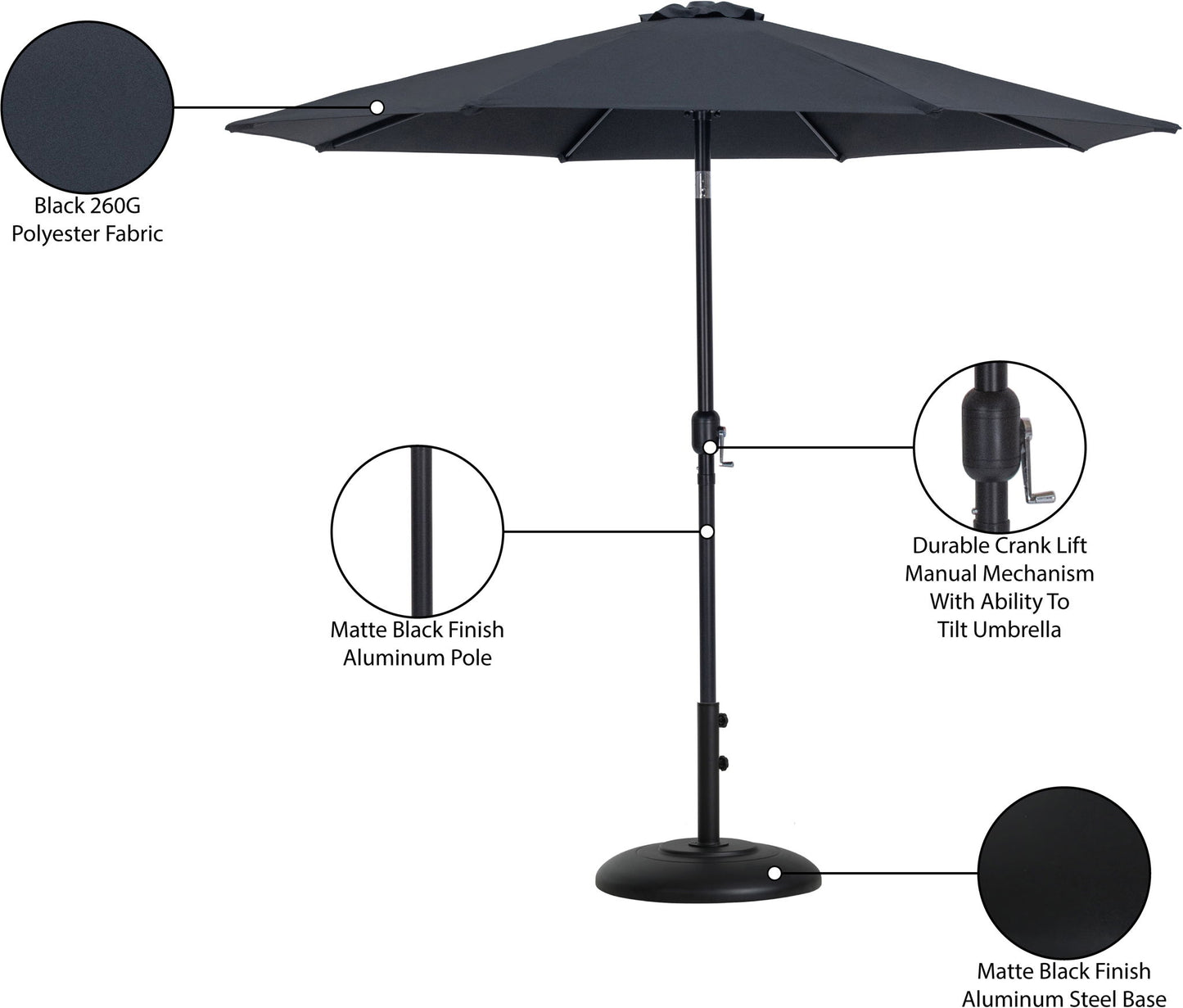 Fiji - Aluminum Patio Umbrella With Round Black Base