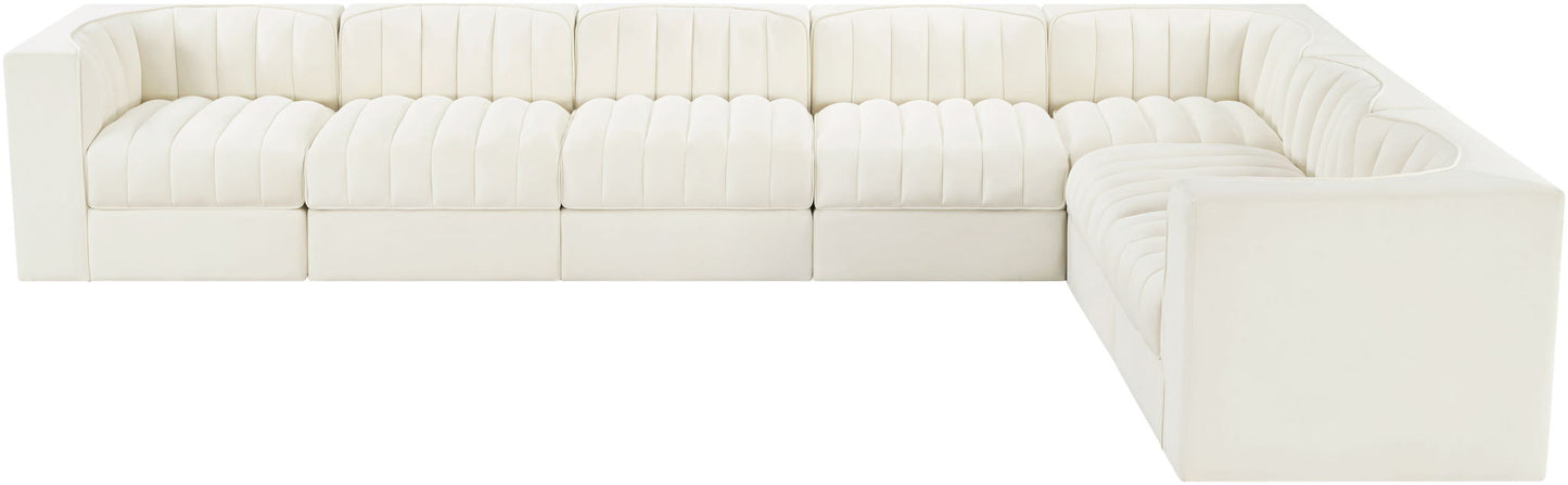 Rummi - Velvet Performance Fabric Upholstered 7 Piece Modular Sectional (With 3 Corner Chairs)