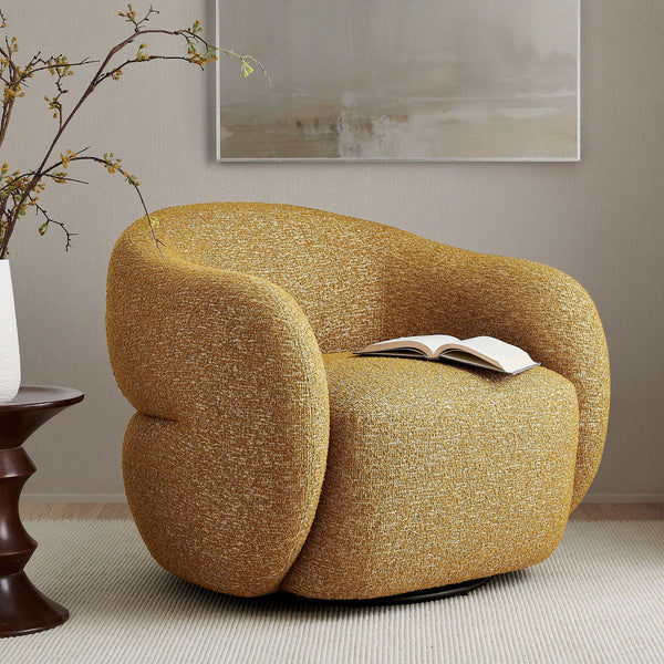 Selby Textured Woven Fabric Swivel Accent Chair - Mustard