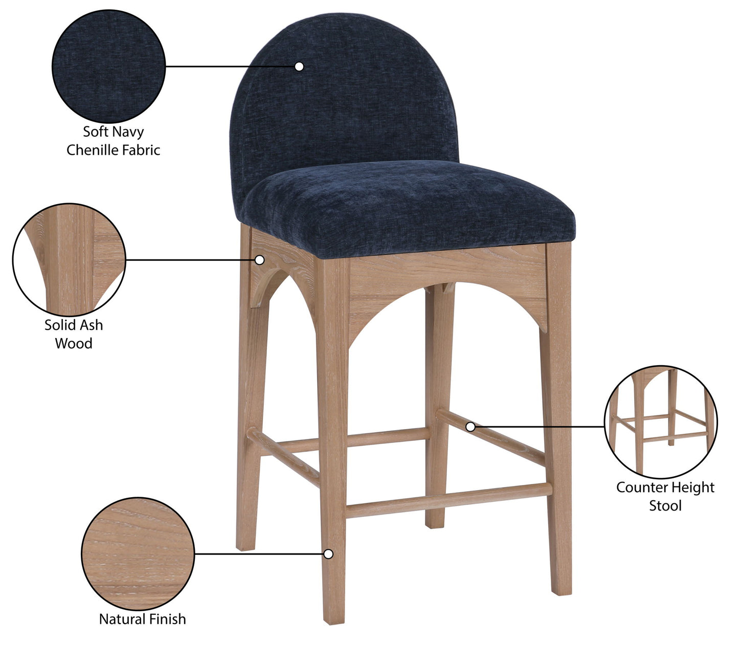 Waldorf - Chenille Stool With Natural Legs